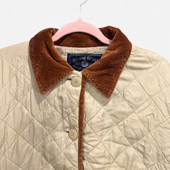 Vintage 90s Selene Sport Silk Quilted Barn Coat Corduroy Trim Heritage Preppy - Picture 5 of 9